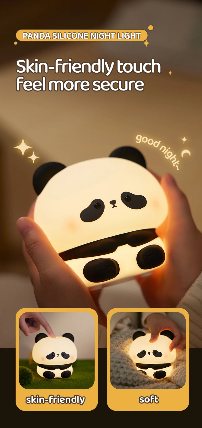 Luz noturna LED Panda de silicone recarregável