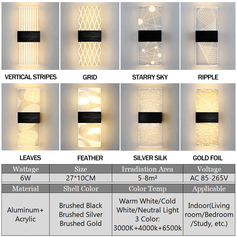 Luminárias de parede LED modernas (para sacada, corredor, luzes de cabeceira, quartos, banheiros, escritórios etc.)