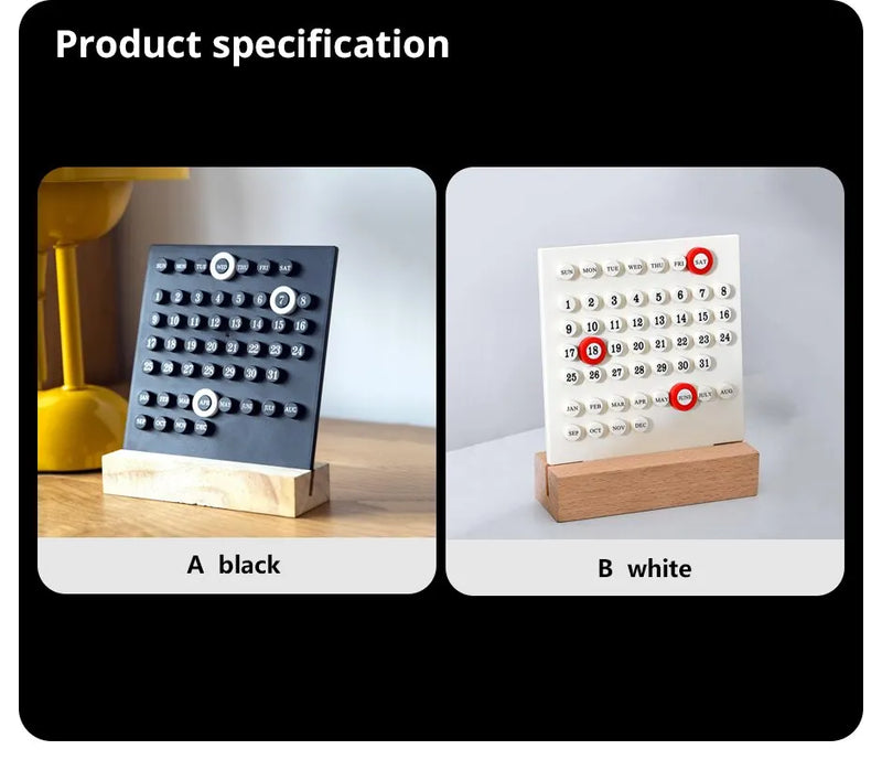 Calendário Perpétuo de Madeira para Mesa, Ajustável, Bonito (Semana, Mês, Data)